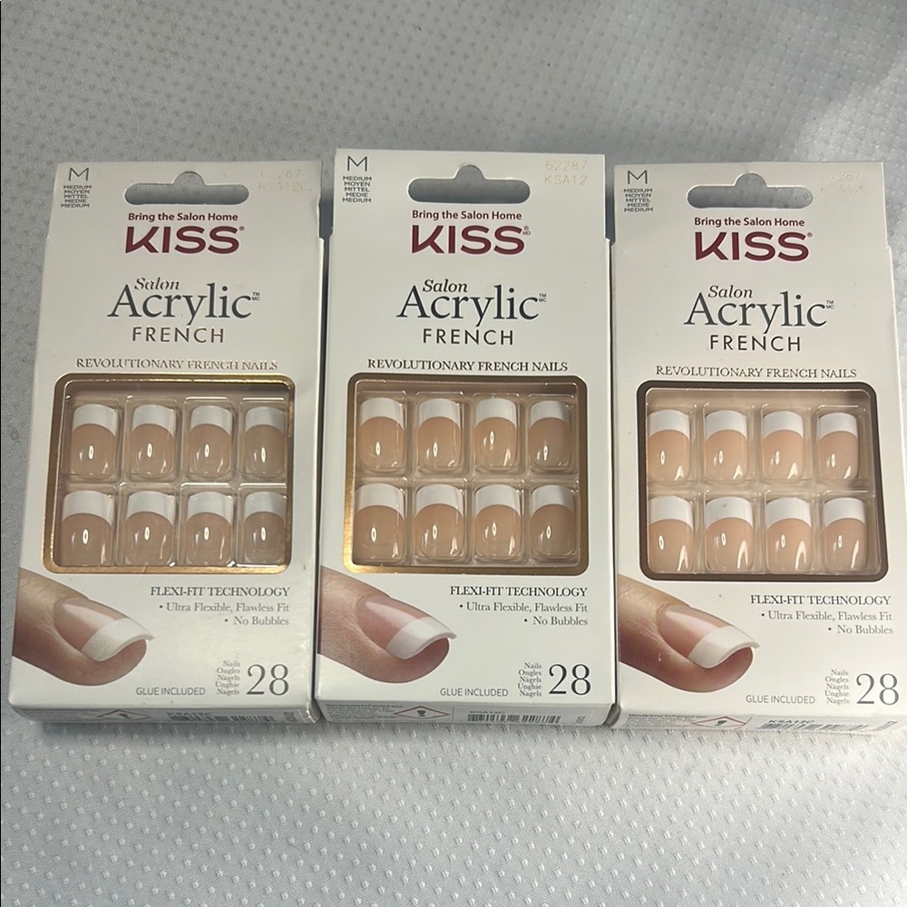 3x KISS Salon Acrylic French Nails & Glue Fake Nails Kit 28 per Rumour Mill